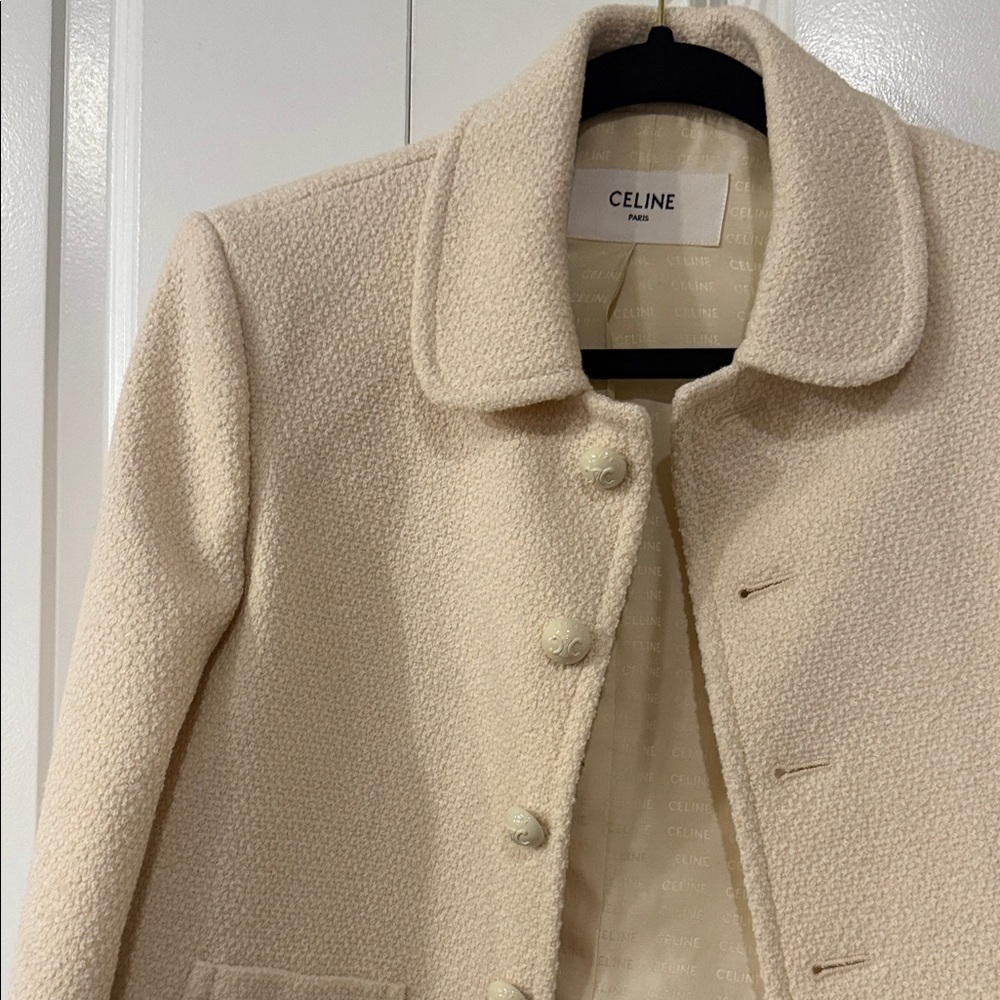 NWT Celine Cream Jacket Shirt Collar Tweed Cashmere Jacket size 40 - Picture 3 of 13